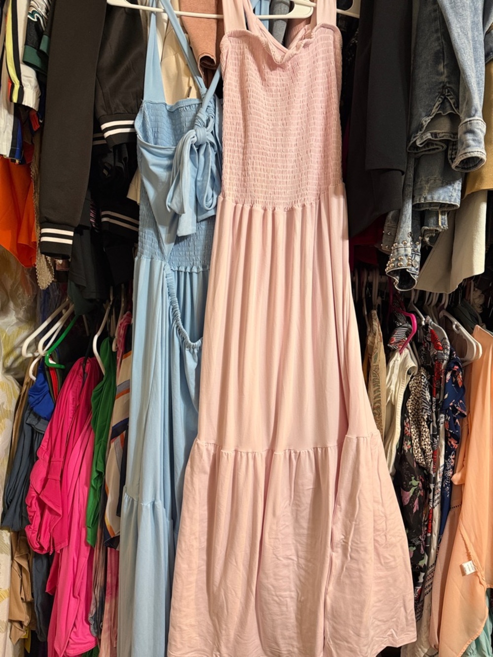 Women’s Pink/Blue NWOT Smocked Maxi Dress - Lightweight Tiered Sundress